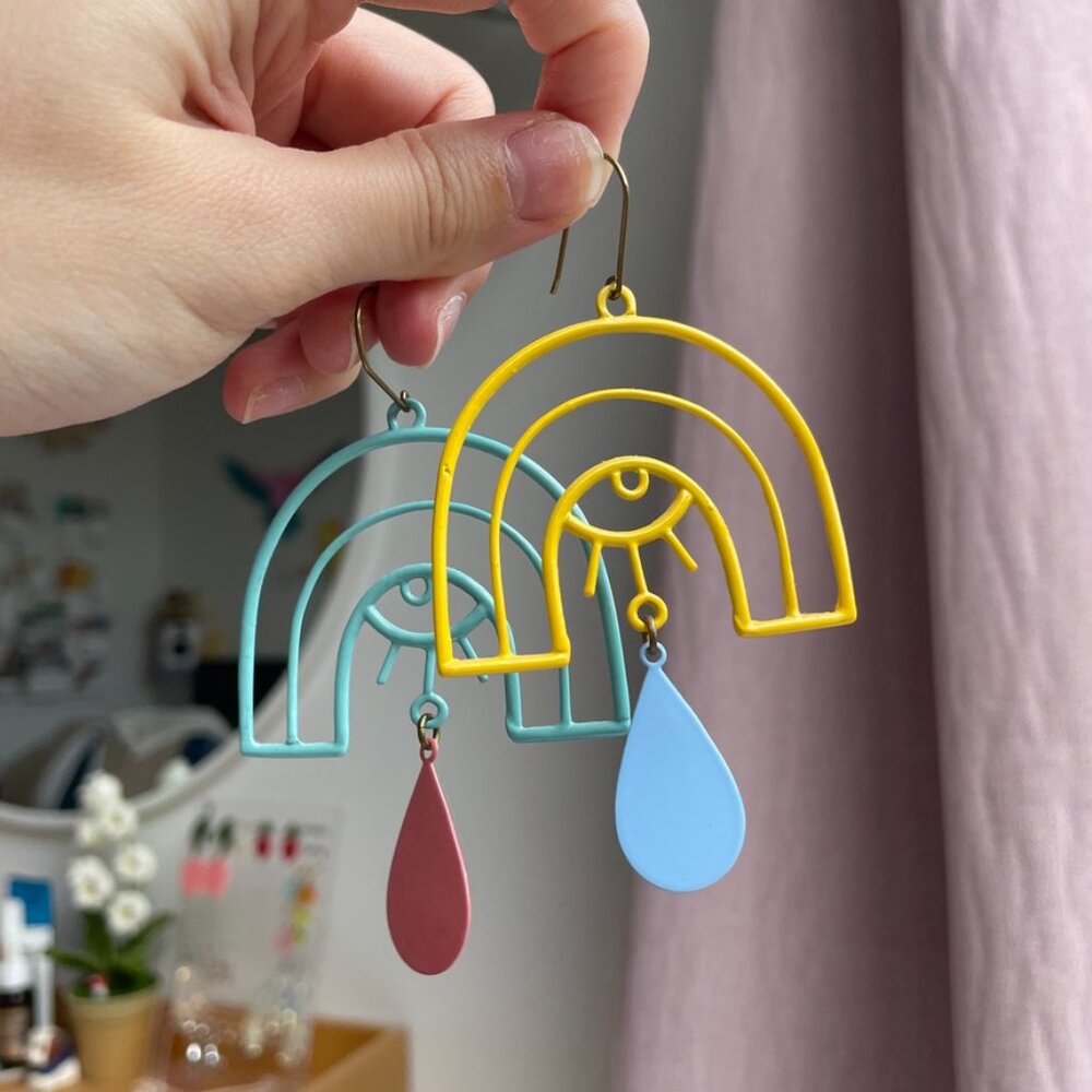 while odin sleeps powder coated pastel abstract dangle earrings